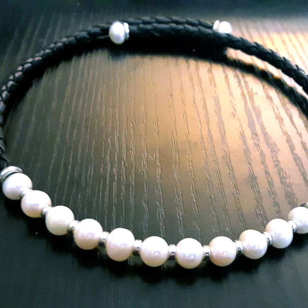 Pearl & Leather Choker - Genuine BOGO 50% Off!